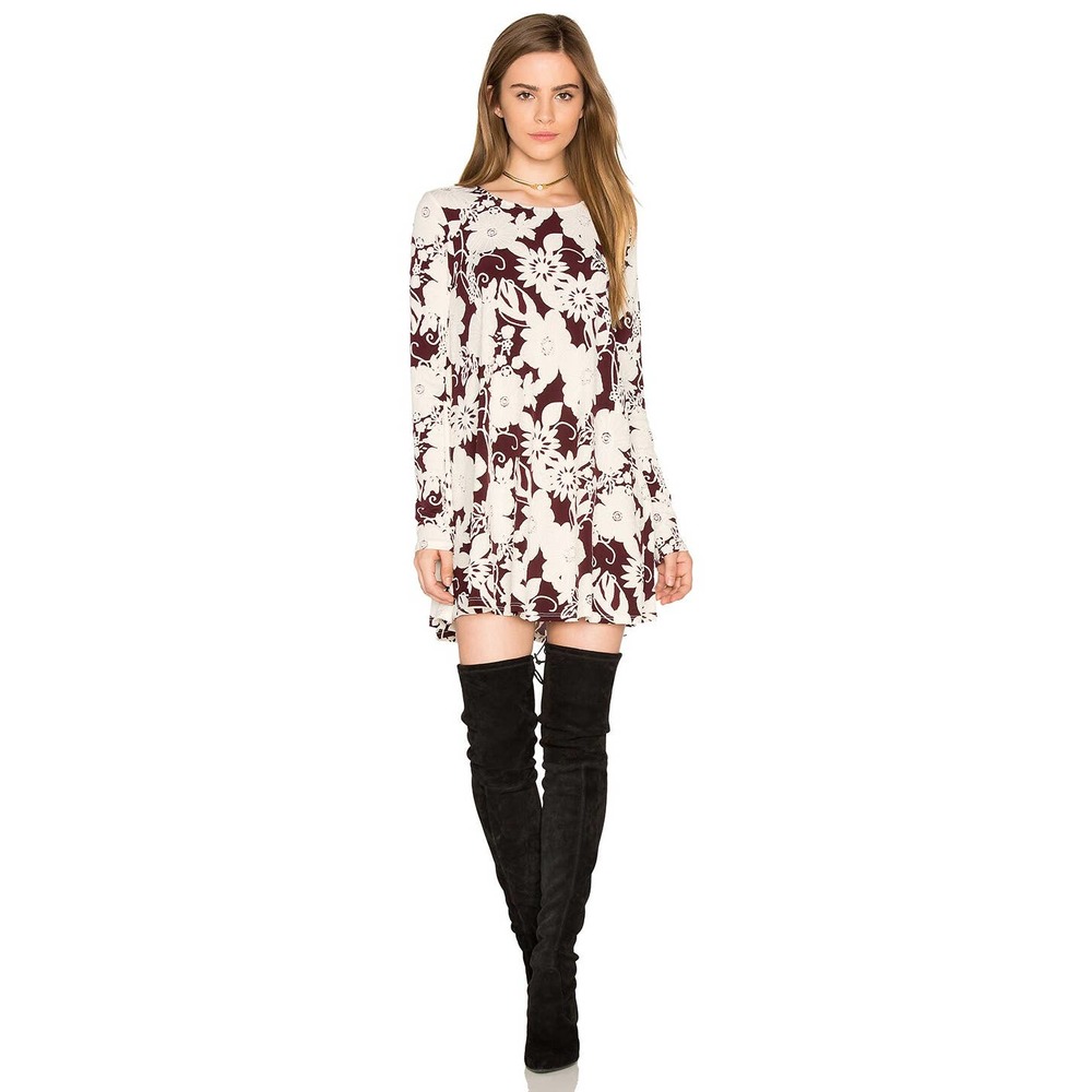 Show Me Your Mumu Tyler Tunic Dress Burgundy Bloom‎ Spandy Size Small Babydoll